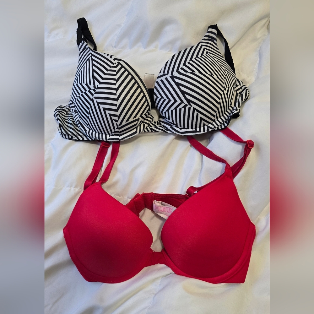 Victoria's Secret Black and White Patterned Bra & Red Bra Set